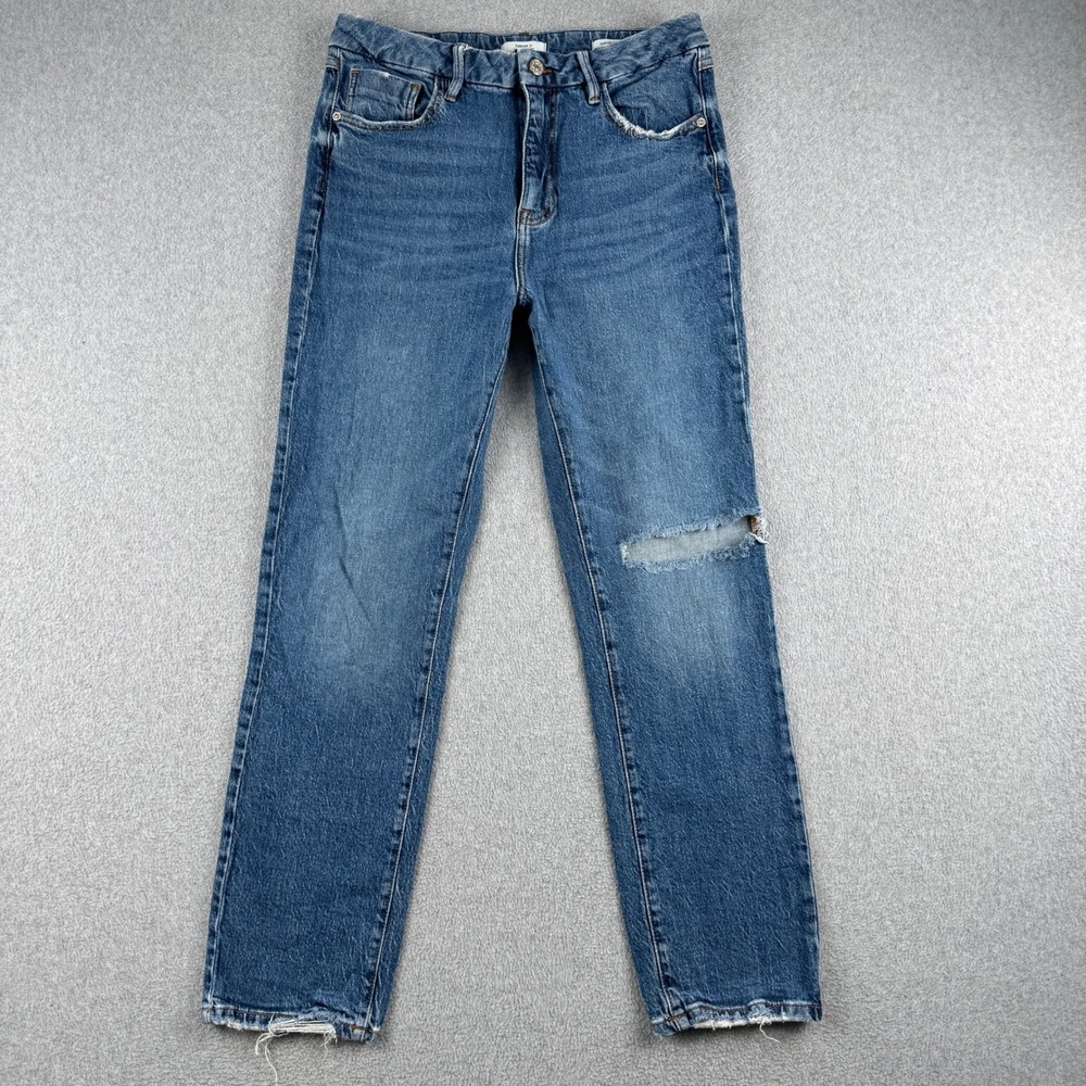 Forever 21 Jeans Womens 28 Curved Straight‎ Blue Distressed Frayed Hem